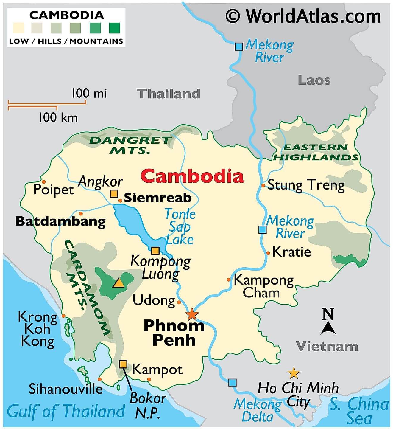 Physical Map of Cambodia