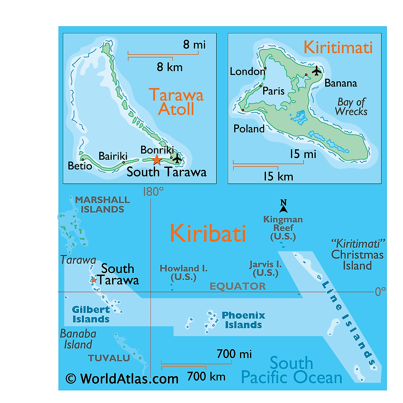 Physical Map of Kiribati