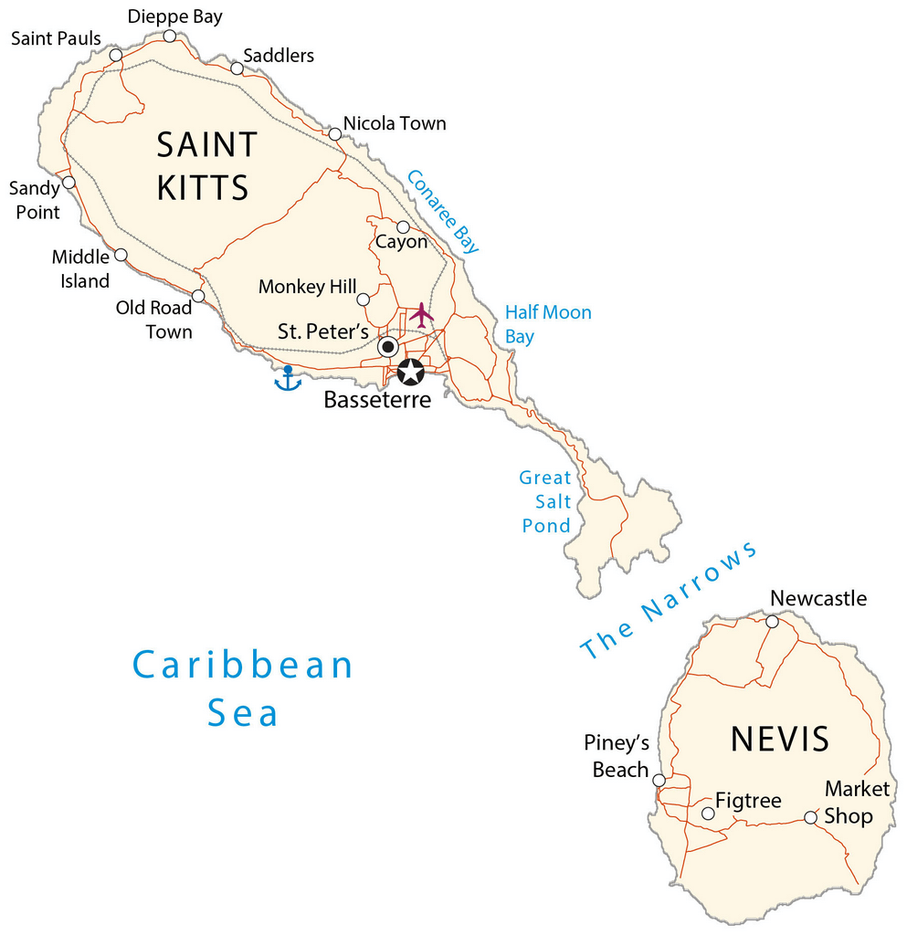 Bản đồ Saint Kitts và Nevis