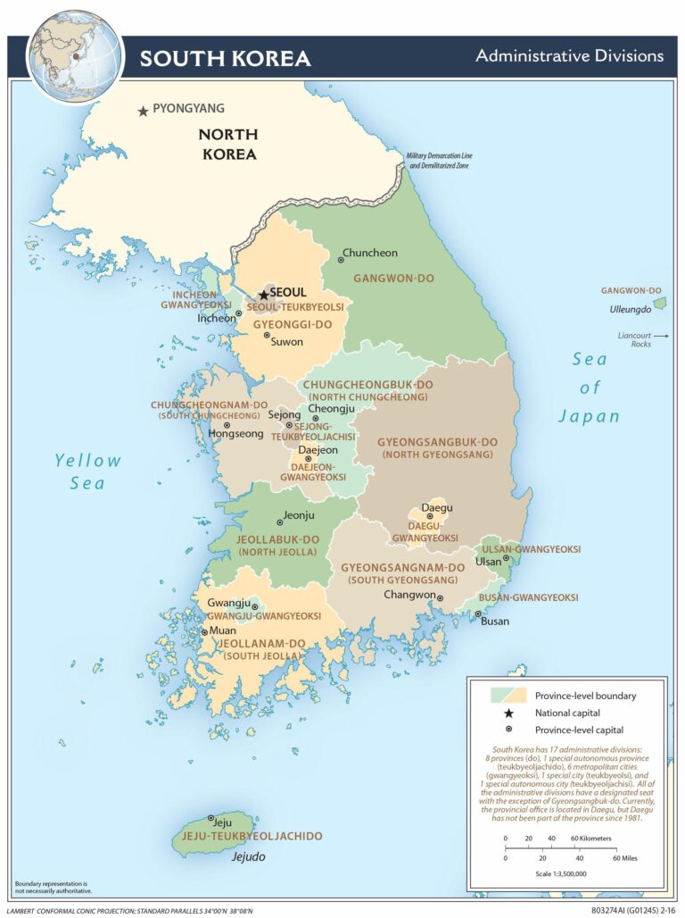 Bản đồ hành chính Hàn Quốc khổ lớn