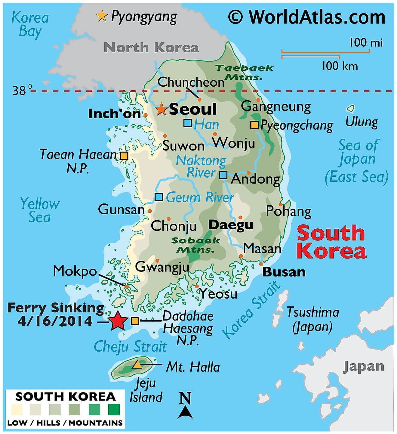 Bản đồ vật lý của Hàn Quốc