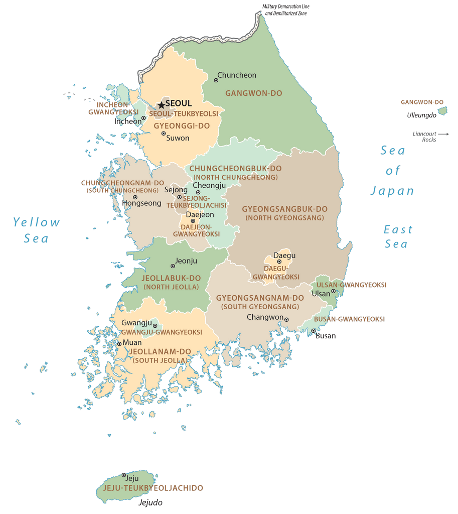 Bản đồ các tỉnh của Hàn Quốc