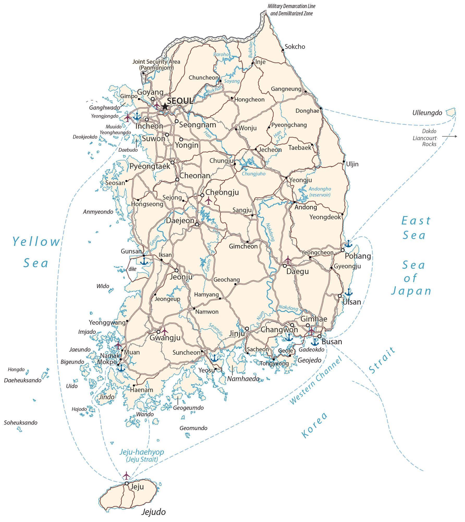 Bản đồ Hàn Quốc (Nam Triều Tiên) 2024 - Địa Ốc Thông Thái bản đồ hành chính Hàn Quốc sẽ đưa bạn đến với khu vực phía Nam của bán đảo Triều Tiên. Đây là nơi có những địa danh nổi tiếng như thủ đô Seoul và thành phố Busan, đồng thời là trung tâm kinh tế, văn hóa và giải trí của Hàn Quốc.