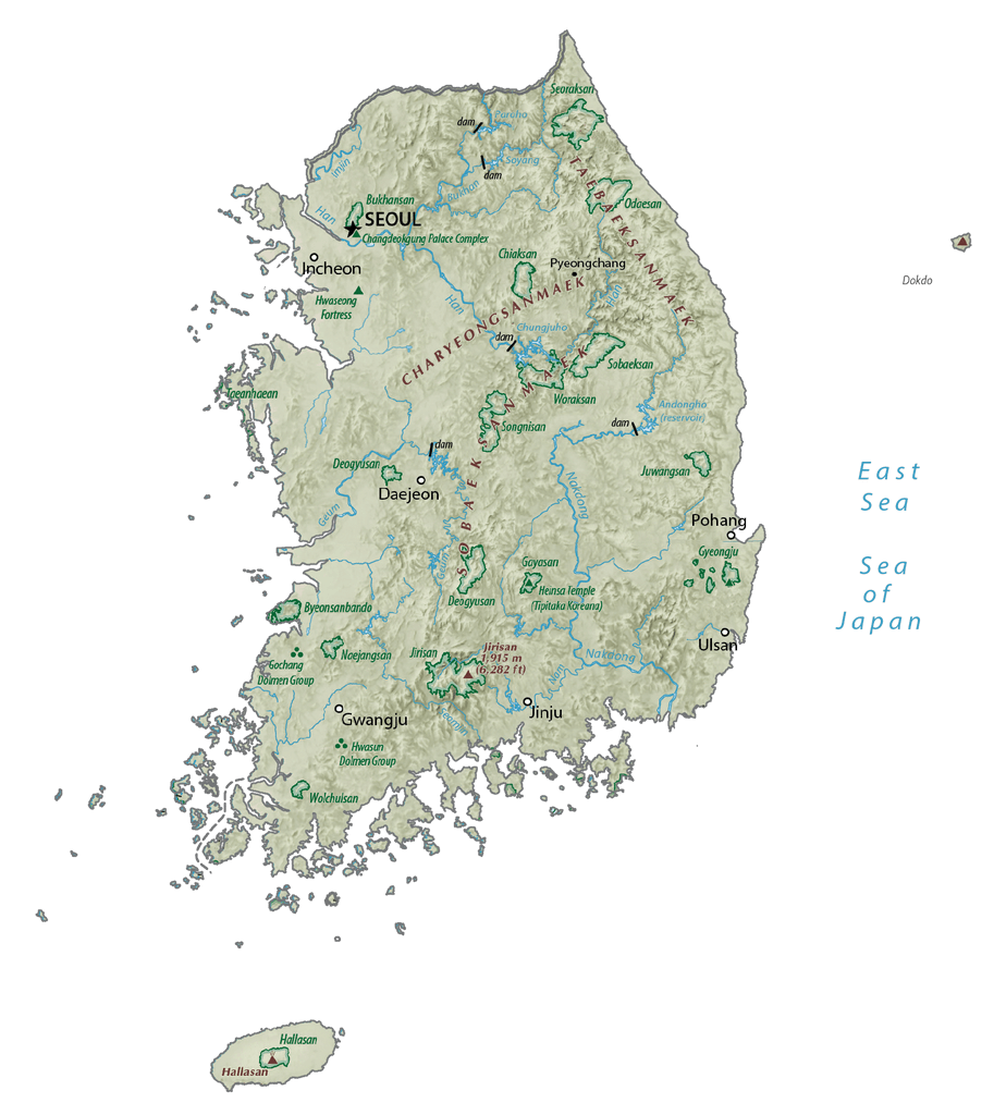 Bản đồ vật lý Hàn Quốc