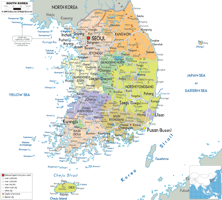 Bản đồ hành chính Hàn Quốc khổ lớn