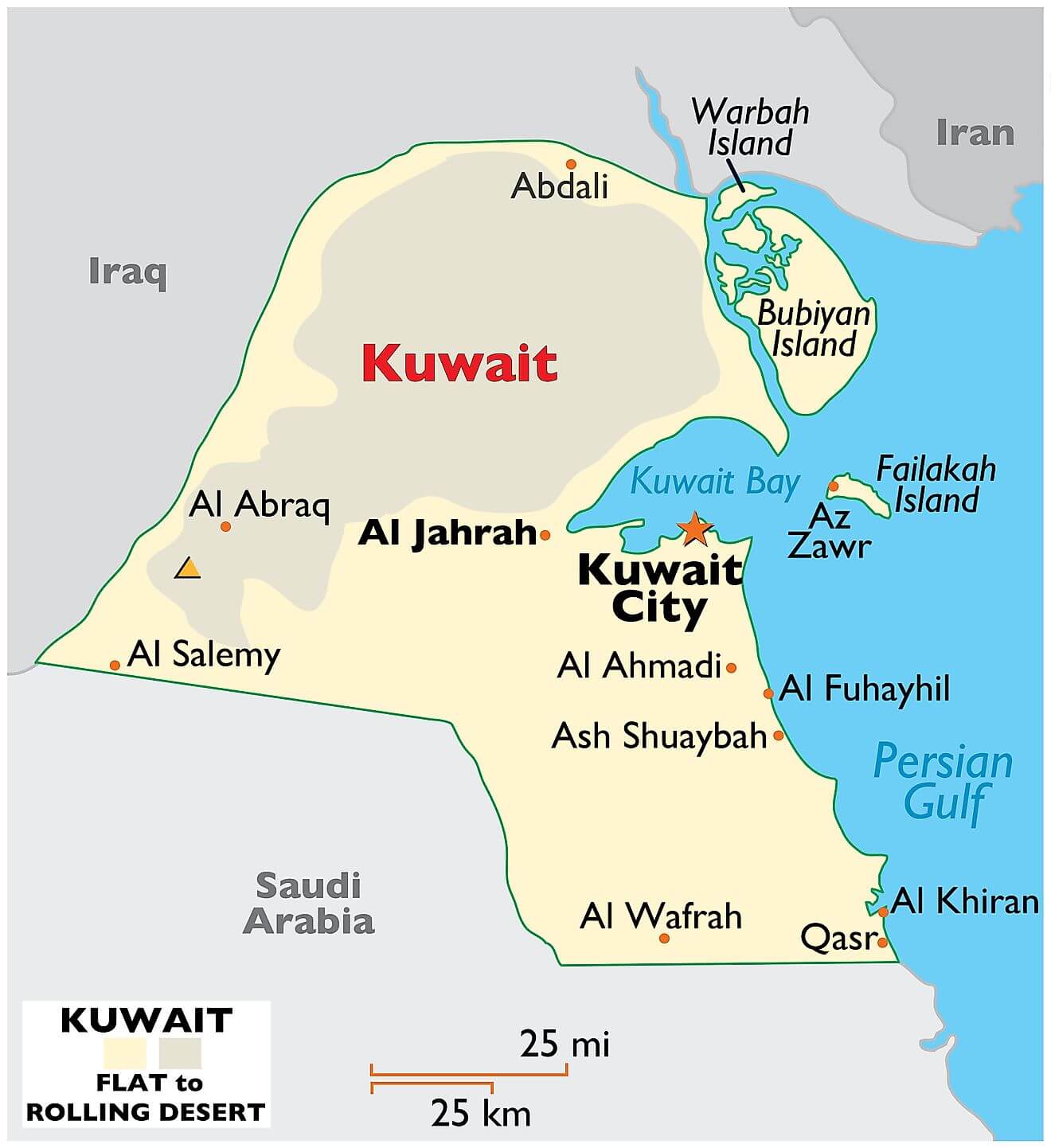Bản đồ vật lý của Kuwait