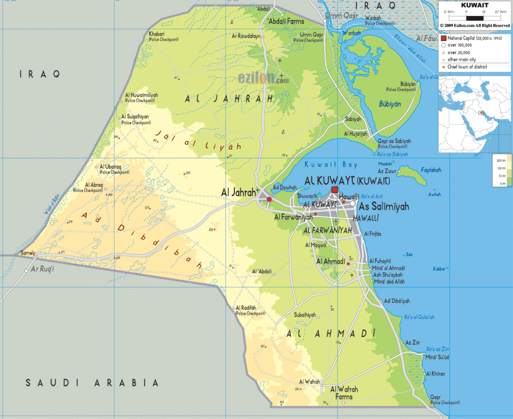 Kuwait physical map.