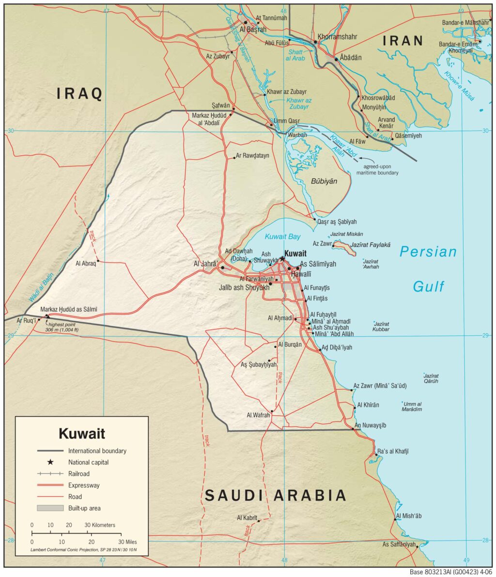 Bản đồ vật lý Kuwait