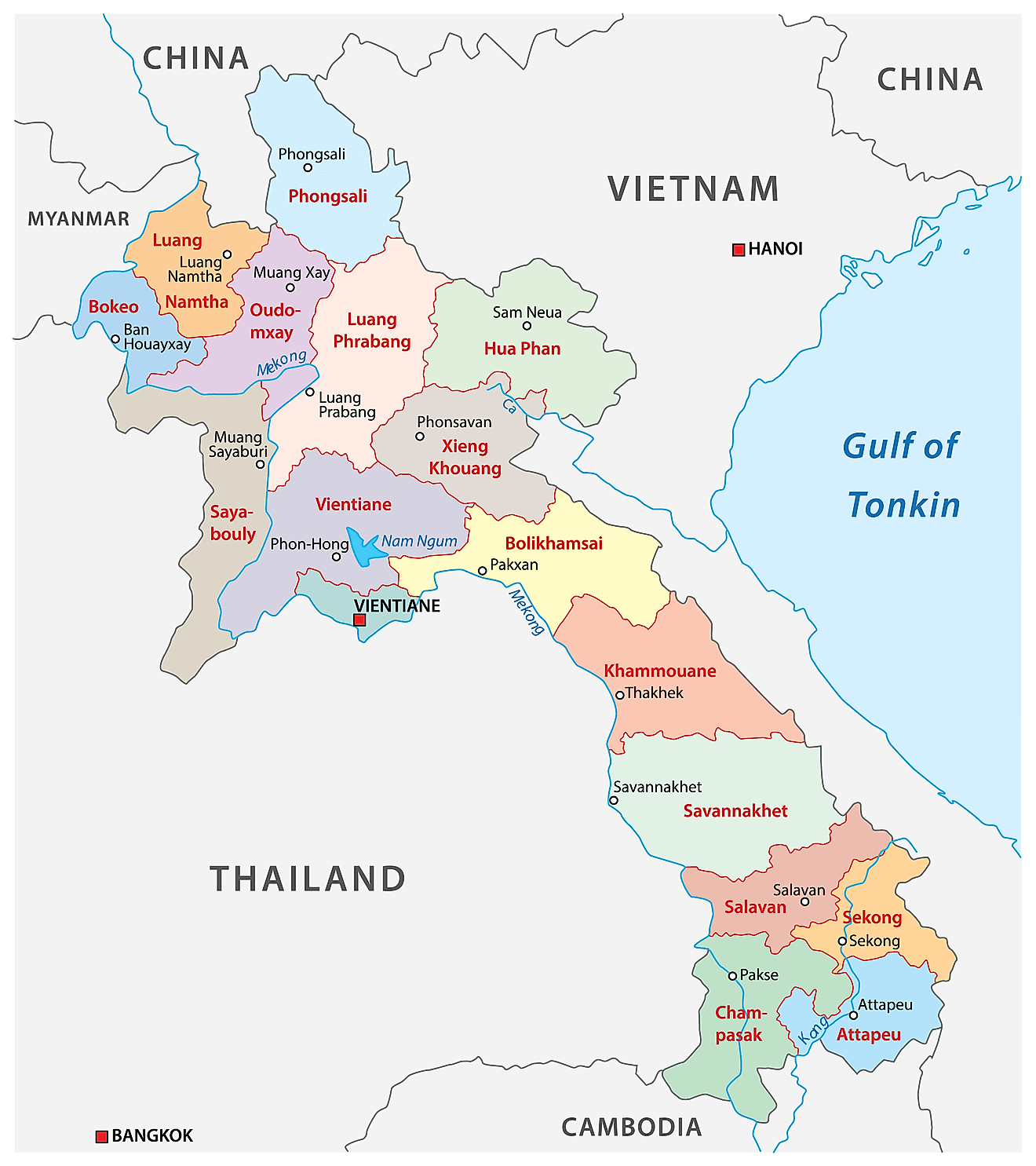 Provinces of Laos Map