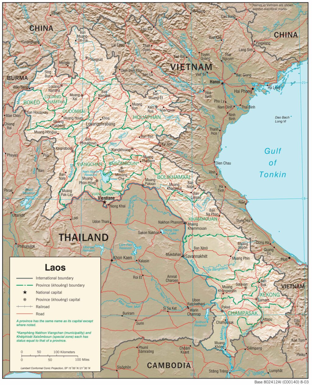 Laos physiography map.