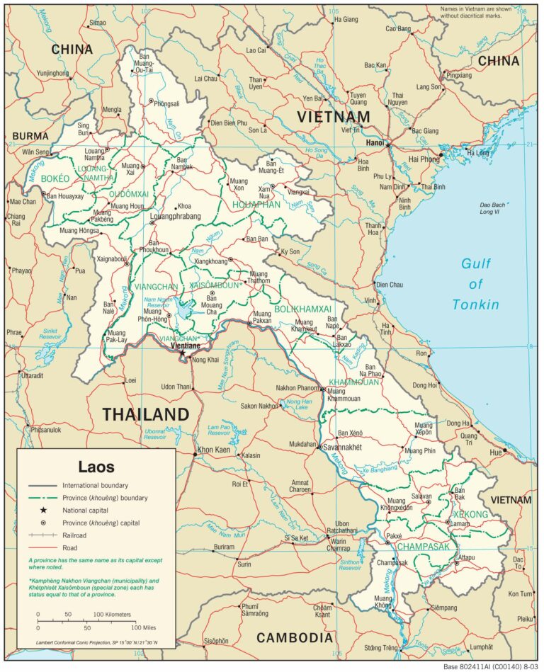 Laos transportation map.