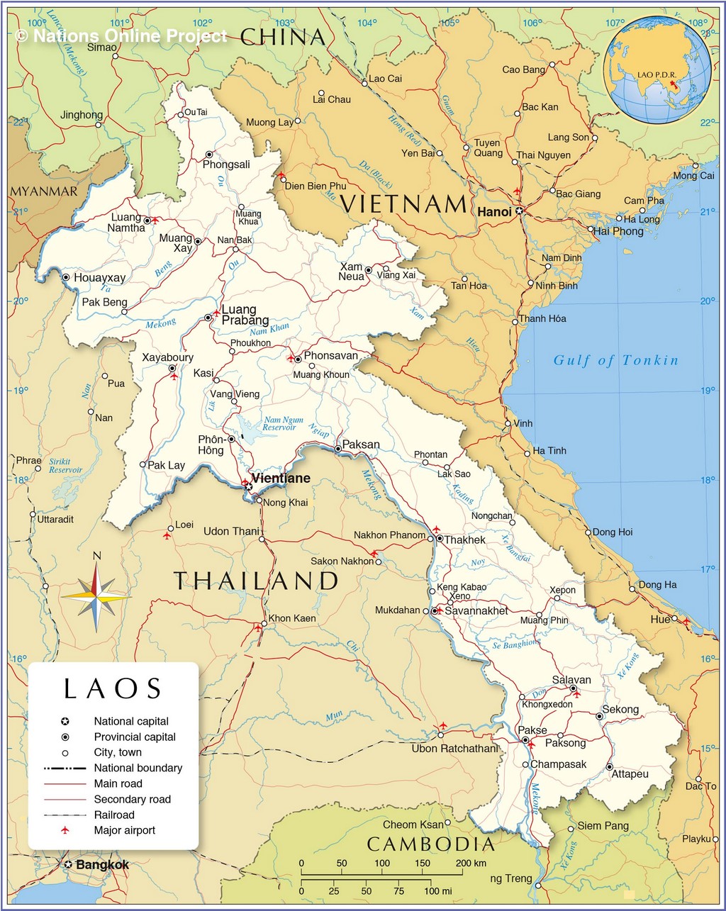 Detailed political Map of Laos