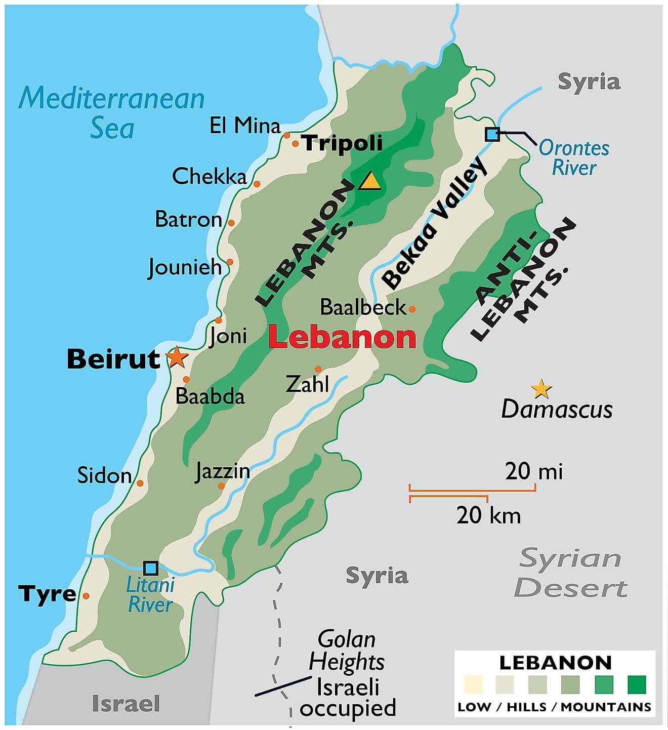Bản đồ vật lý của Liban