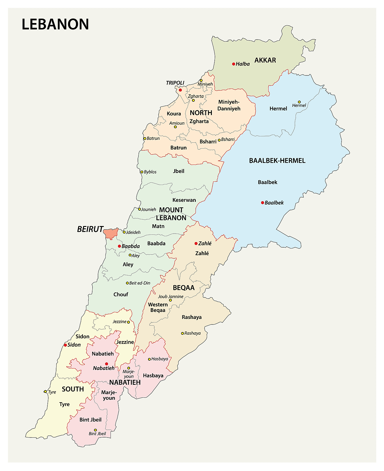 Bản đồ các tỉnh của Li-băng