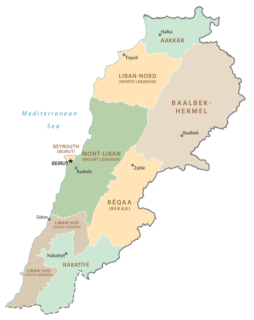 Bản đồ các tỉnh của Liban