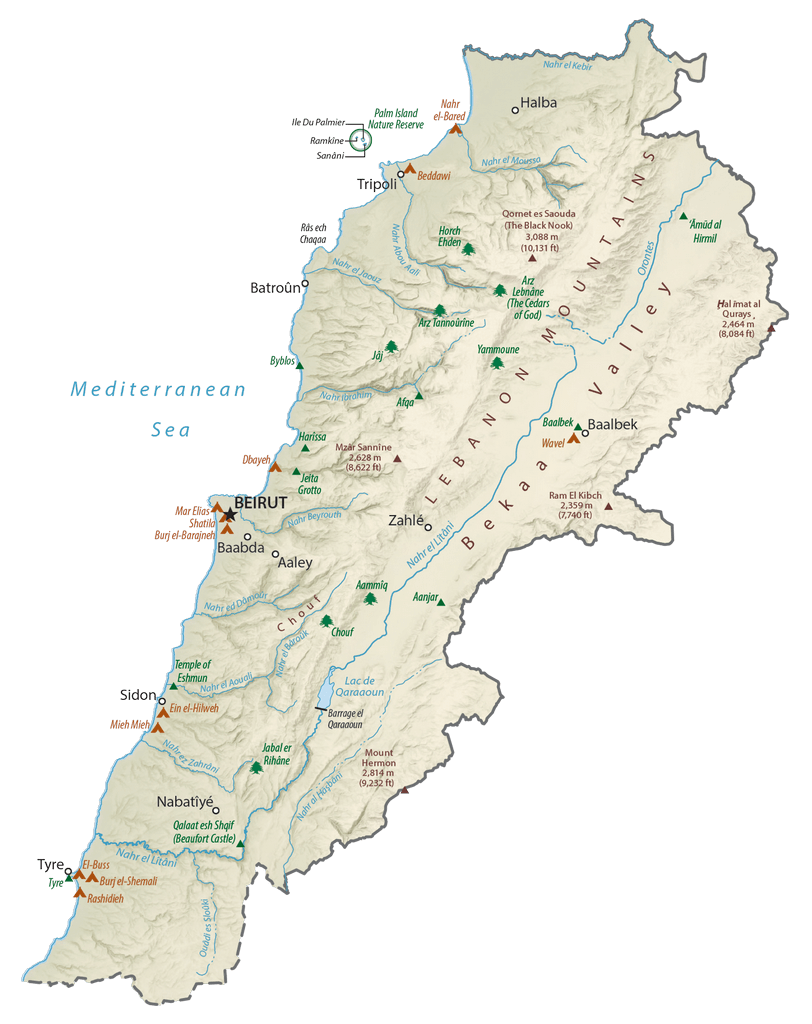Bản đồ vật lý Liban