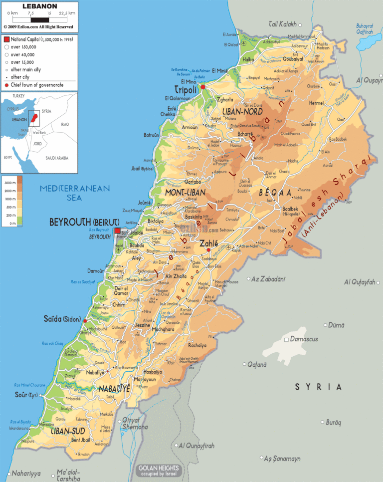 Bản đồ tự nhiên Liban khổ lớn