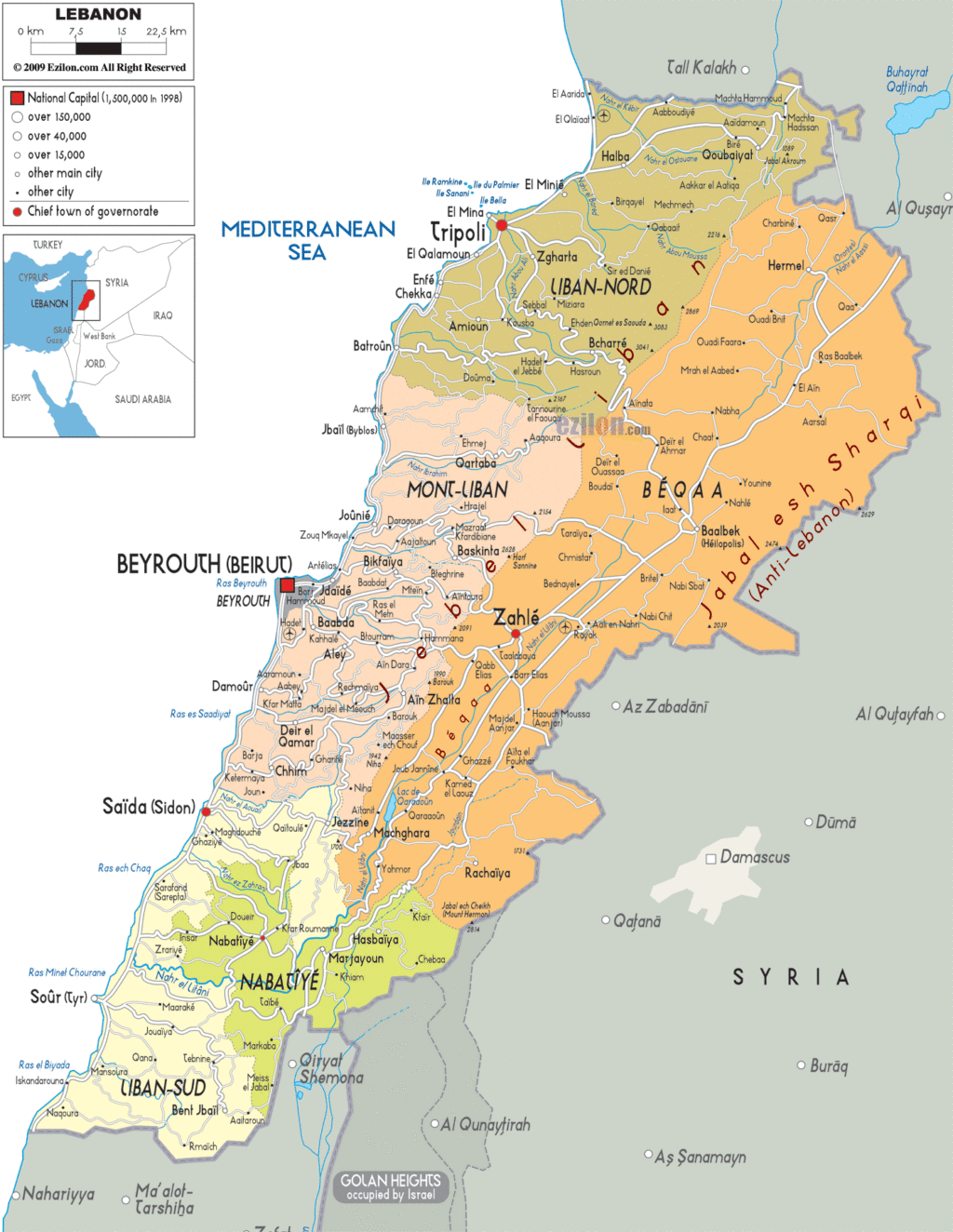 Bản đồ hành chính Liban