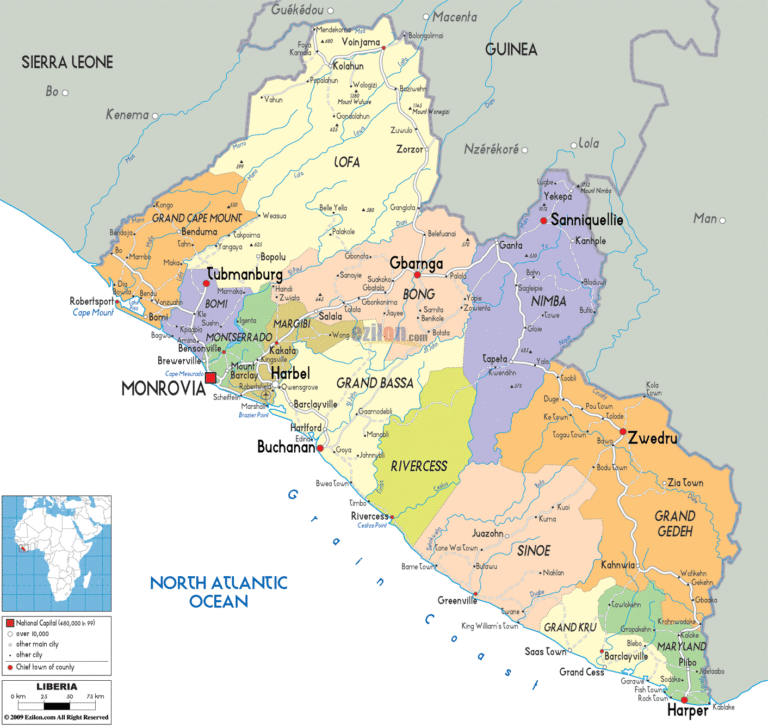 Bản đồ hành chính Liberia khổ lớn