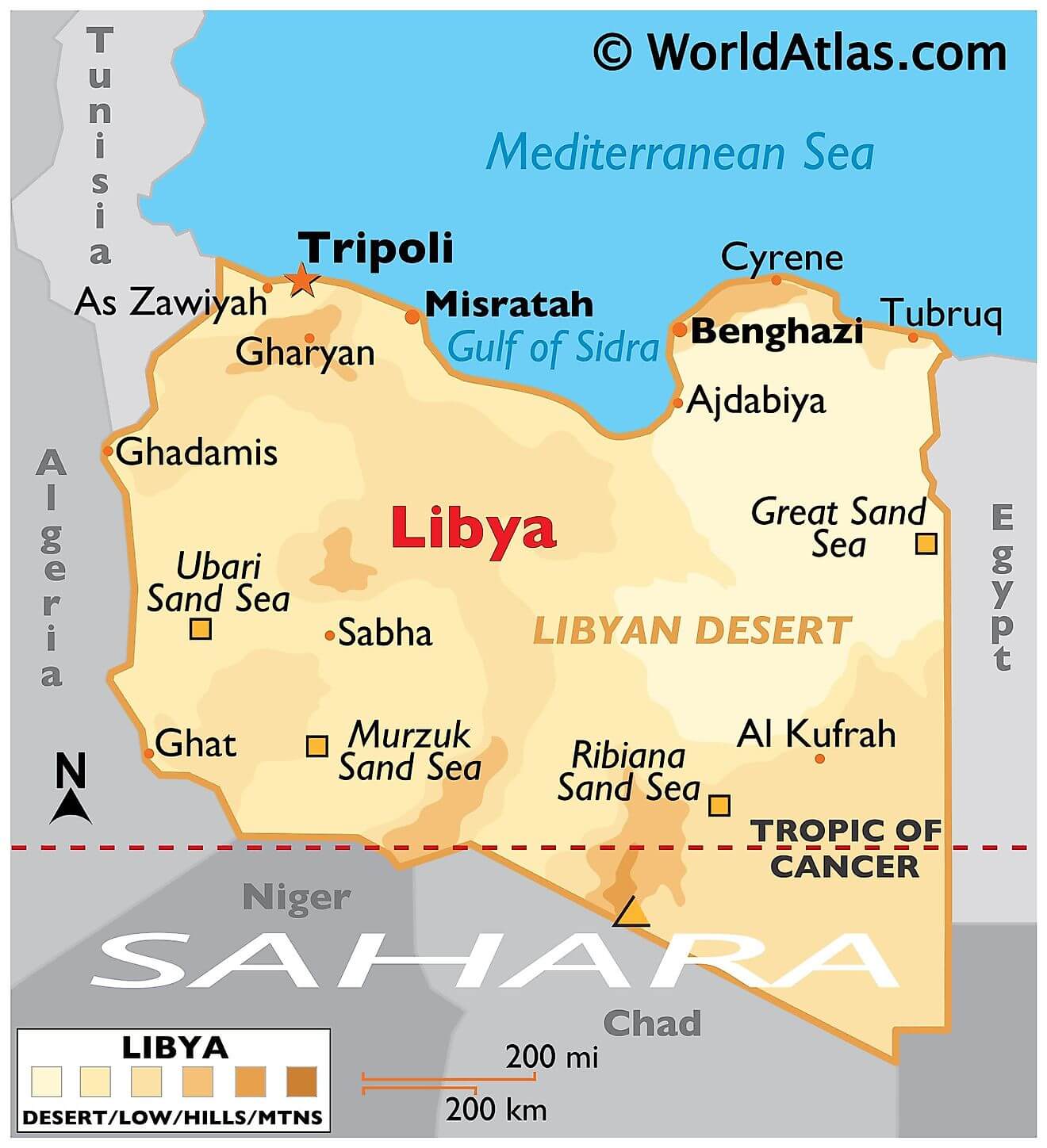 Bản đồ vật lý của Libya
