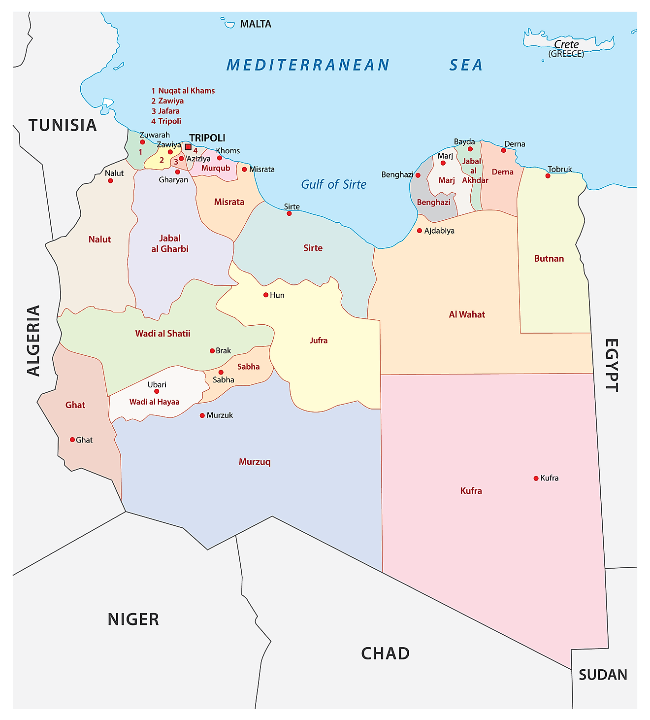 Bản đồ các tỉnh của Libya