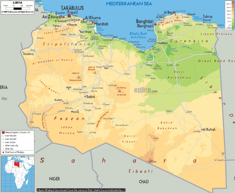 Bản đồ tự nhiên Libya khổ lớn