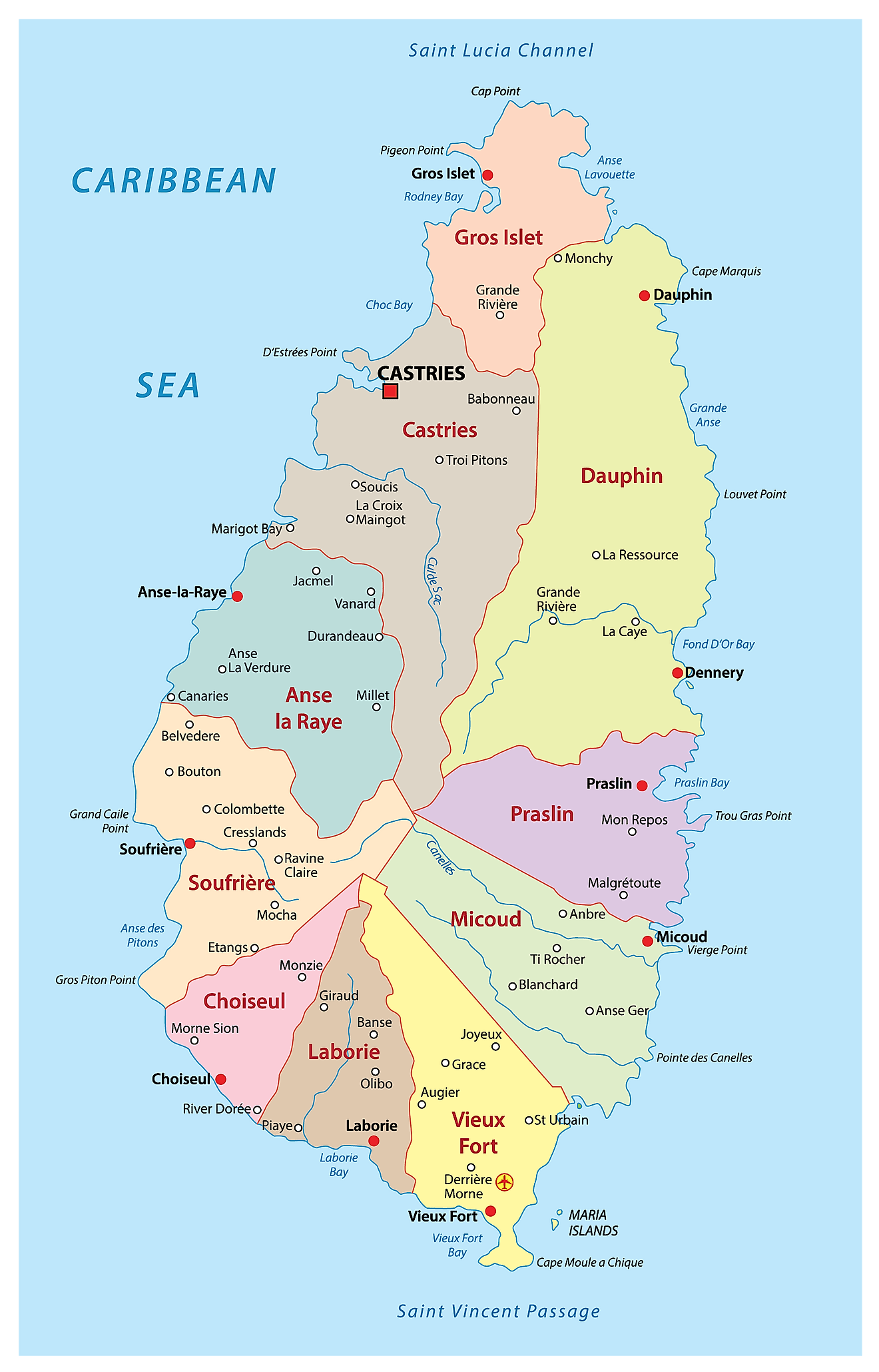 Các quận của Saint Lucia Bản đồ