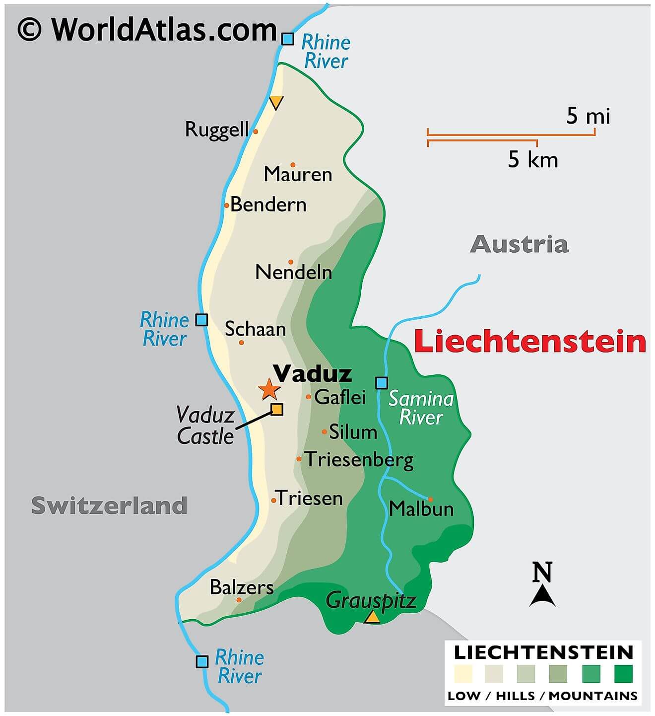 Bản đồ vật lý của Liechtenstein