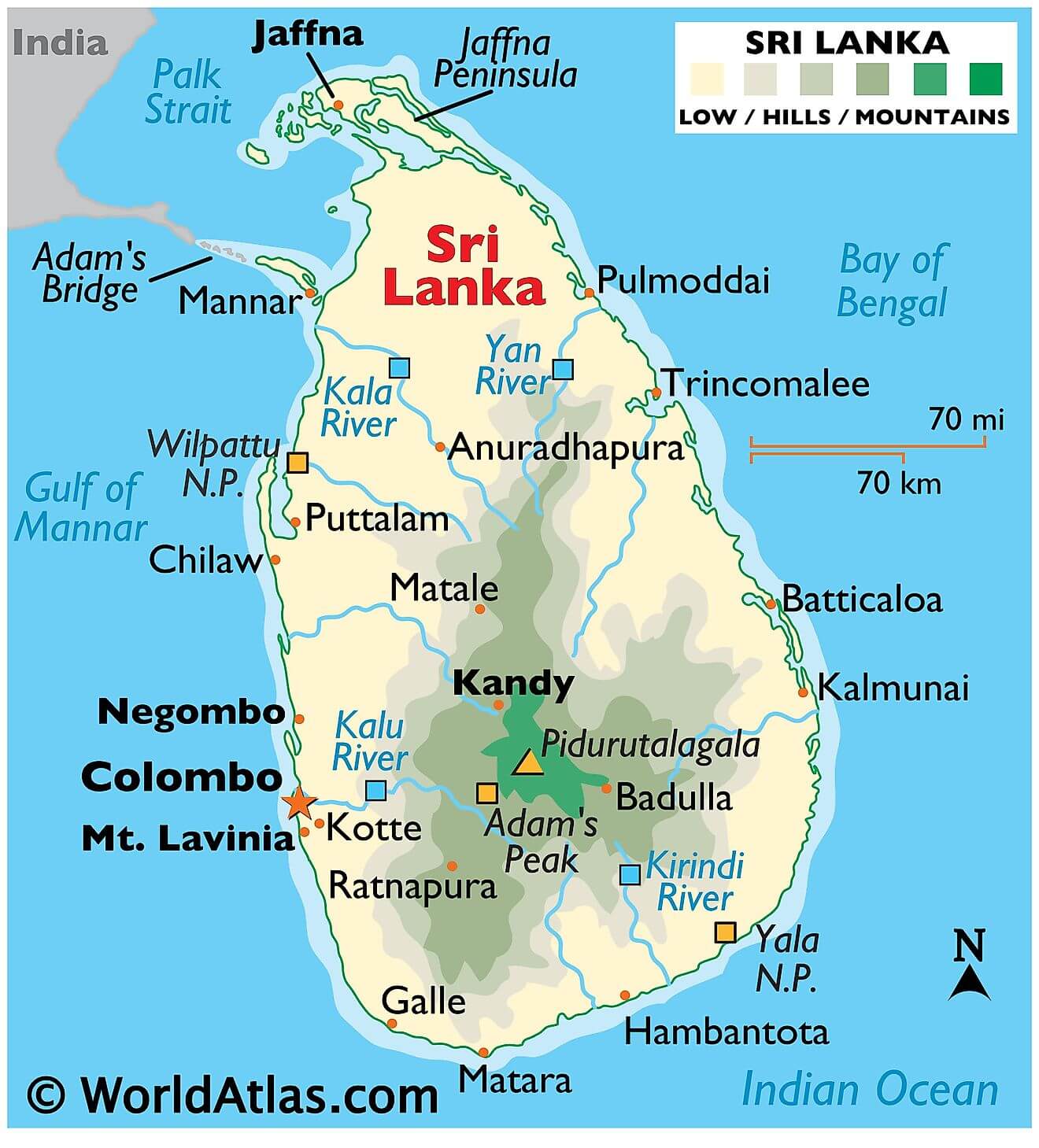 Bản đồ vật lý của Sri Lanka