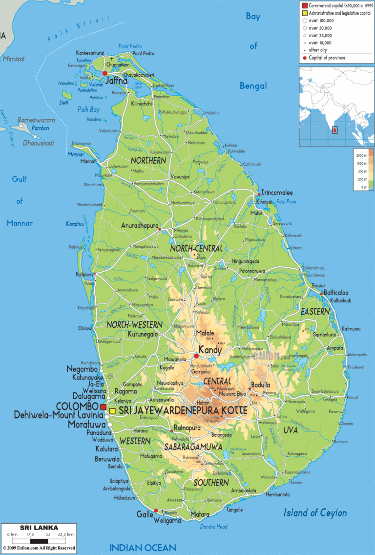 Bản đồ tự nhiên Sri Lanka khổ lớn