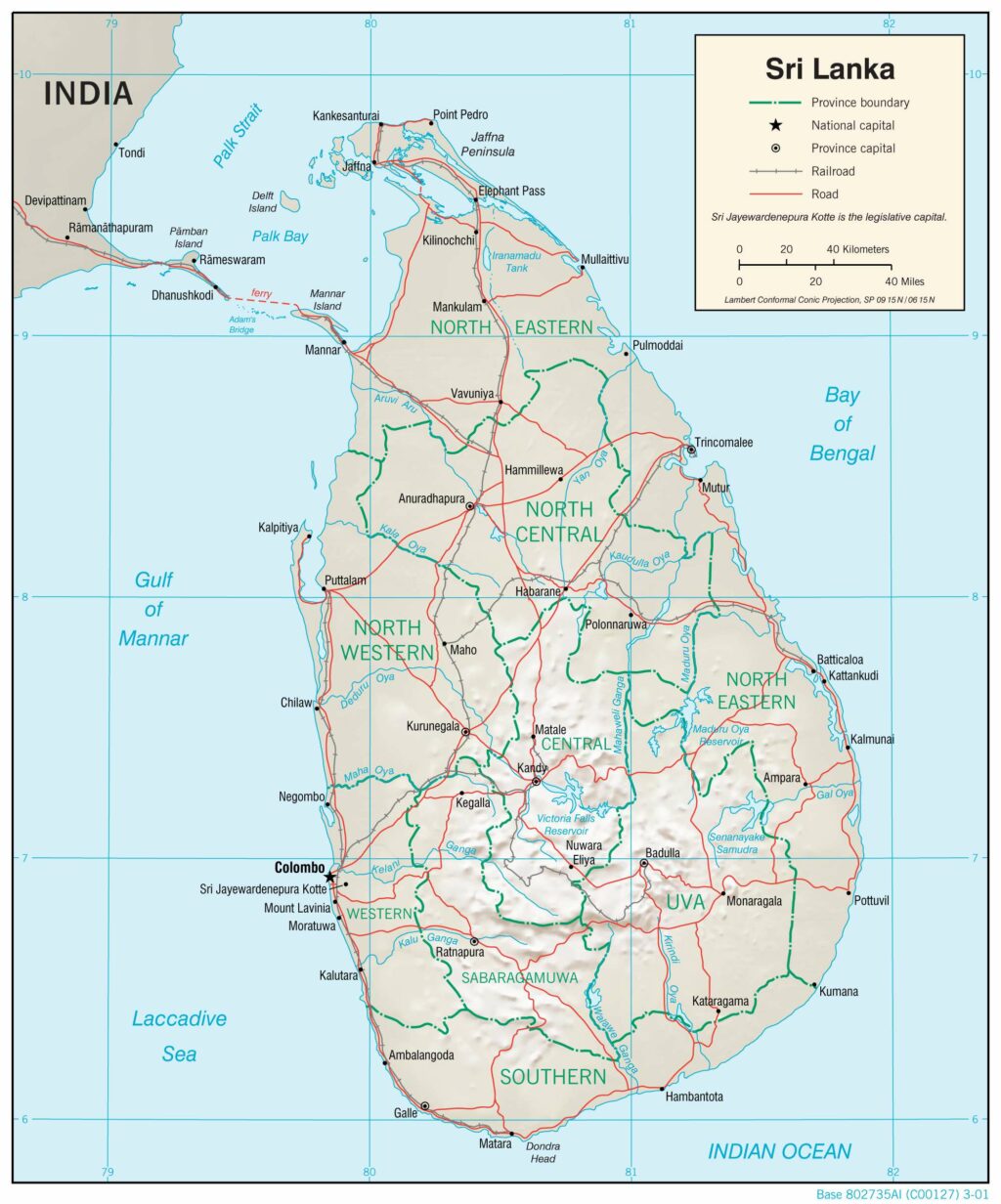 Sri Lanka physiography map.