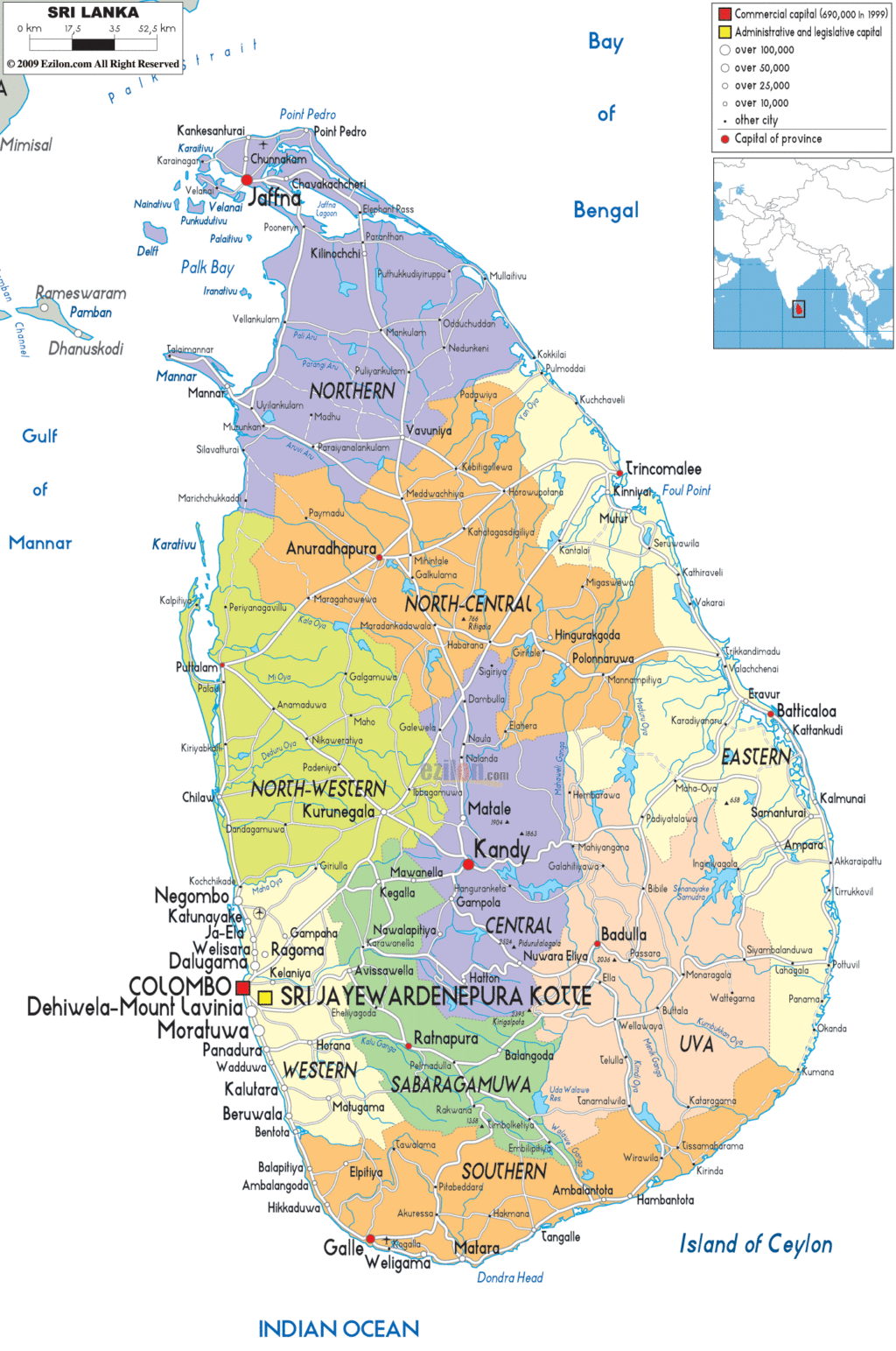 Sri Lanka political map.