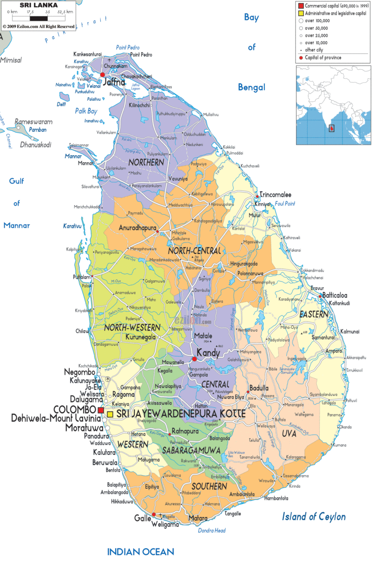 Bản đồ hành chính Sri Lanka khổ lớn