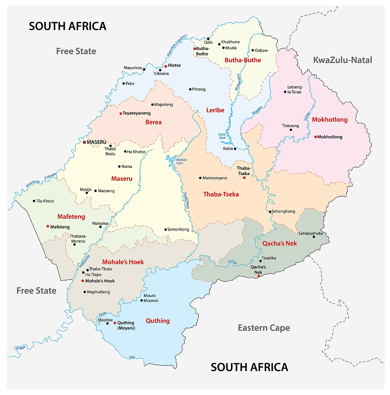 Các quận của Lesotho Bản đồ