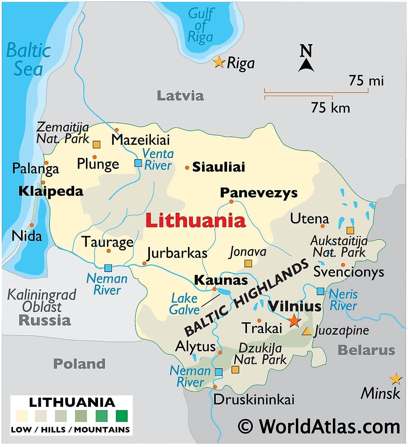 Bản đồ vật lý của Litva