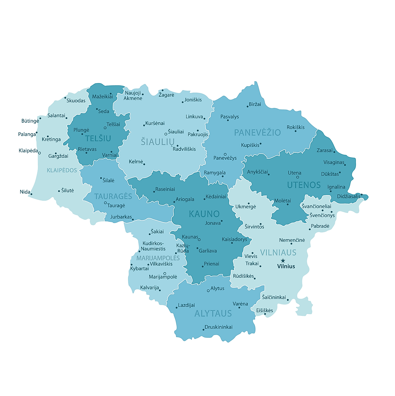Các đô thị của Litva Bản đồ