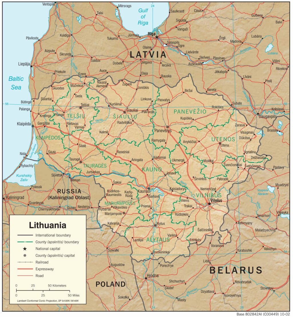Bản đồ vật lý Lithuania