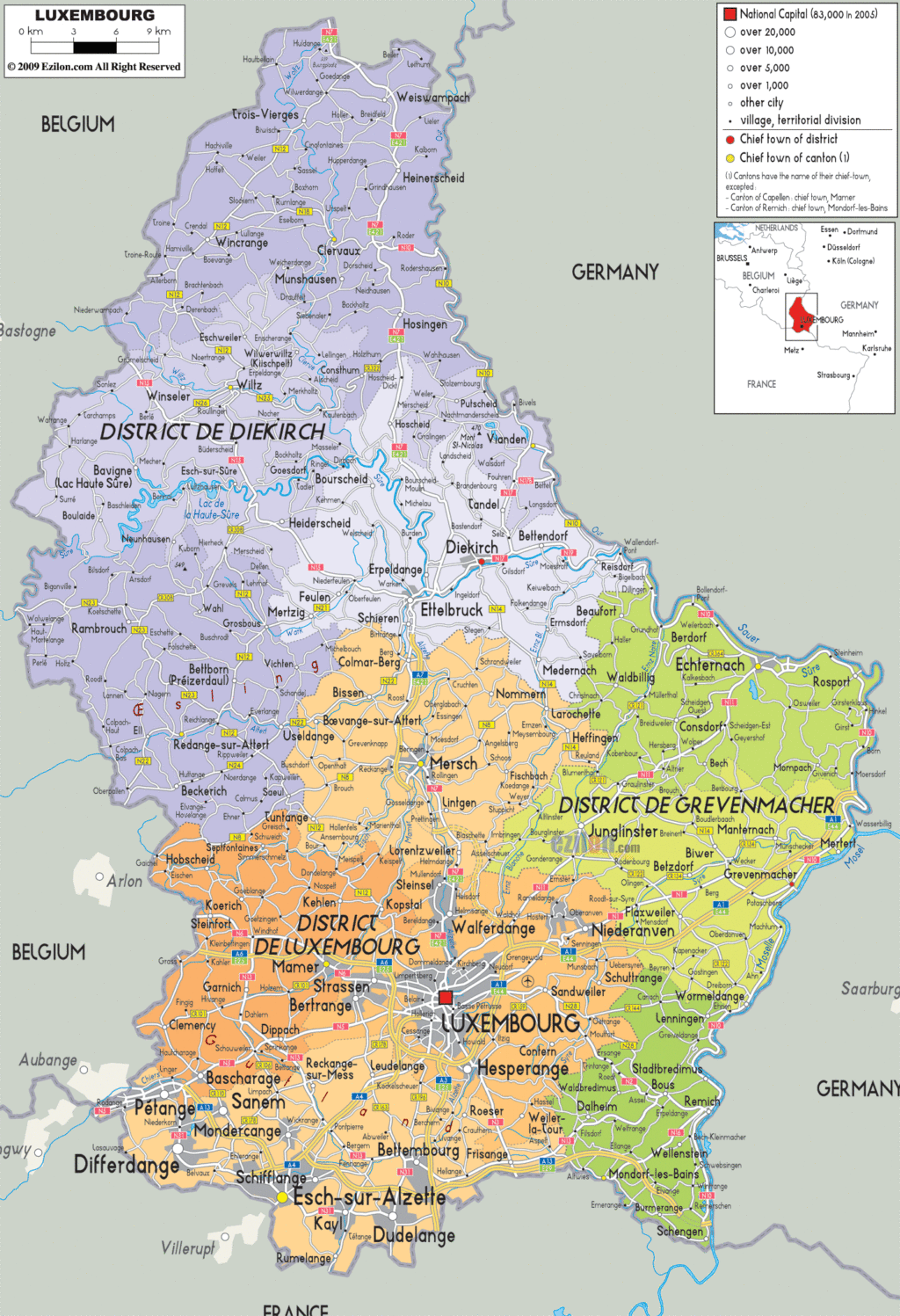Luxembourg political map.
