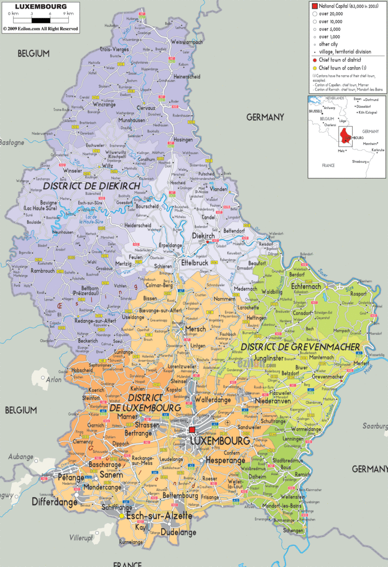 Bản đồ hành chính Luxembourg khổ lớn