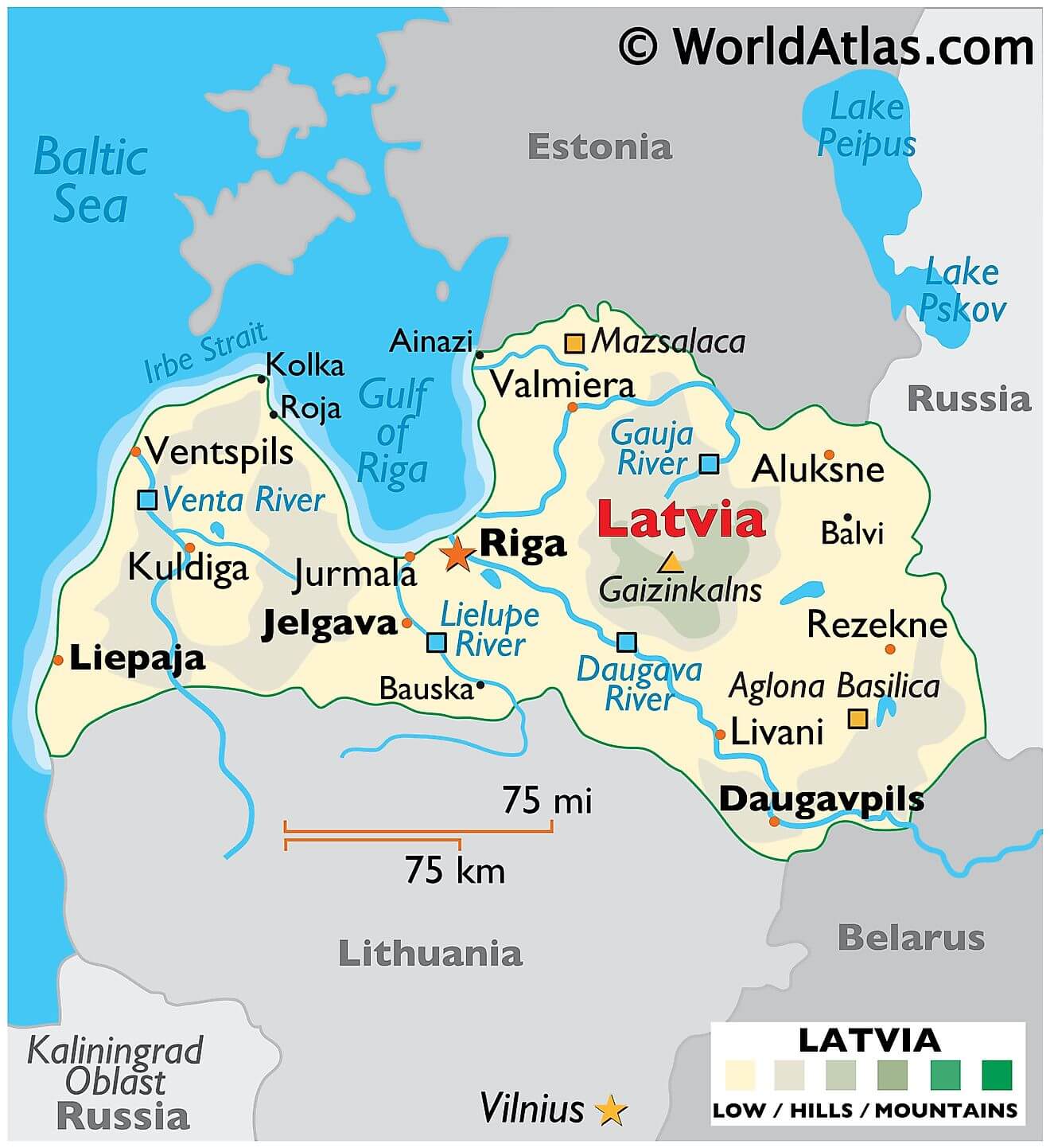 Bản đồ vật lý của Latvia