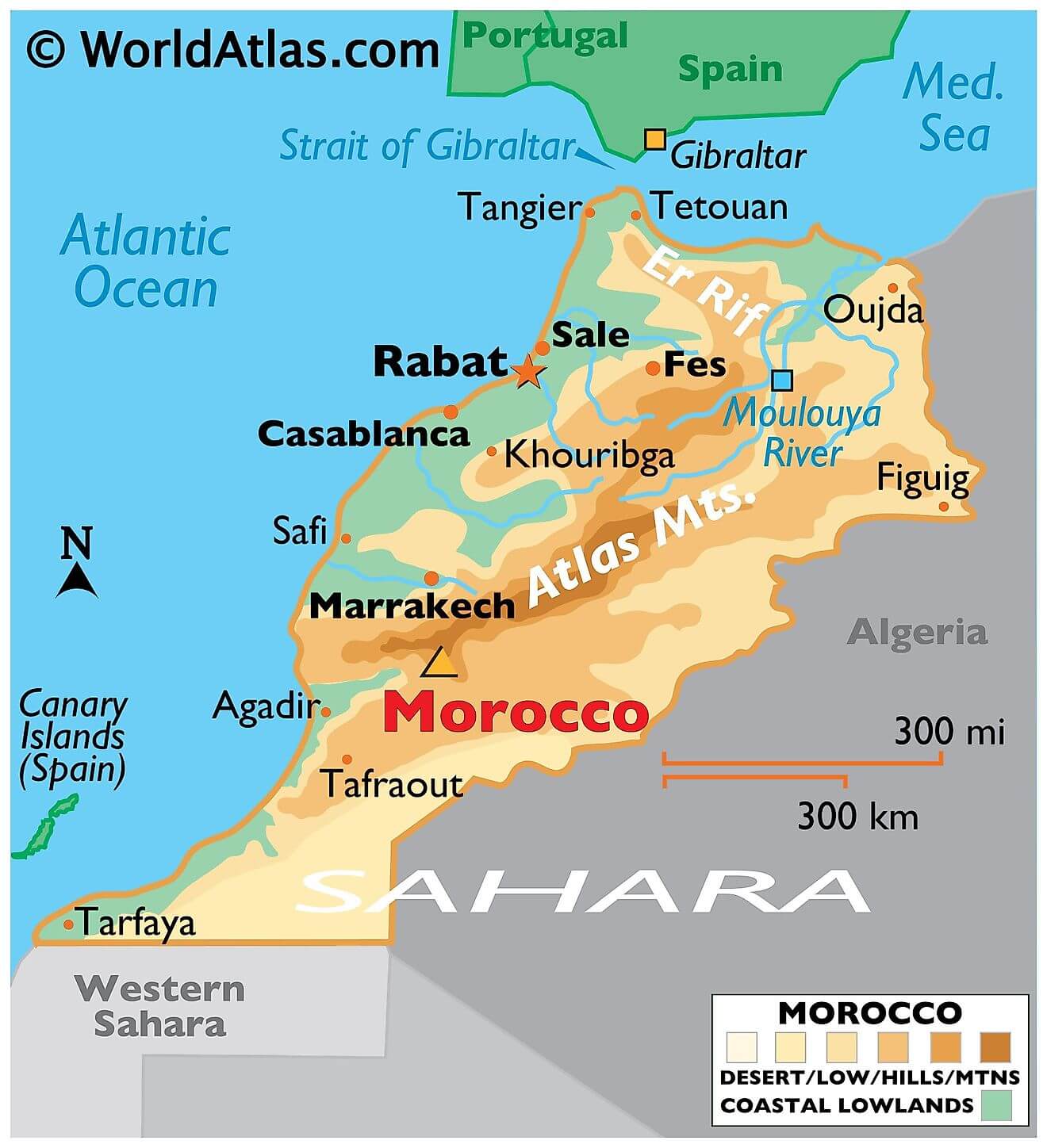 Physical Map of Morocco