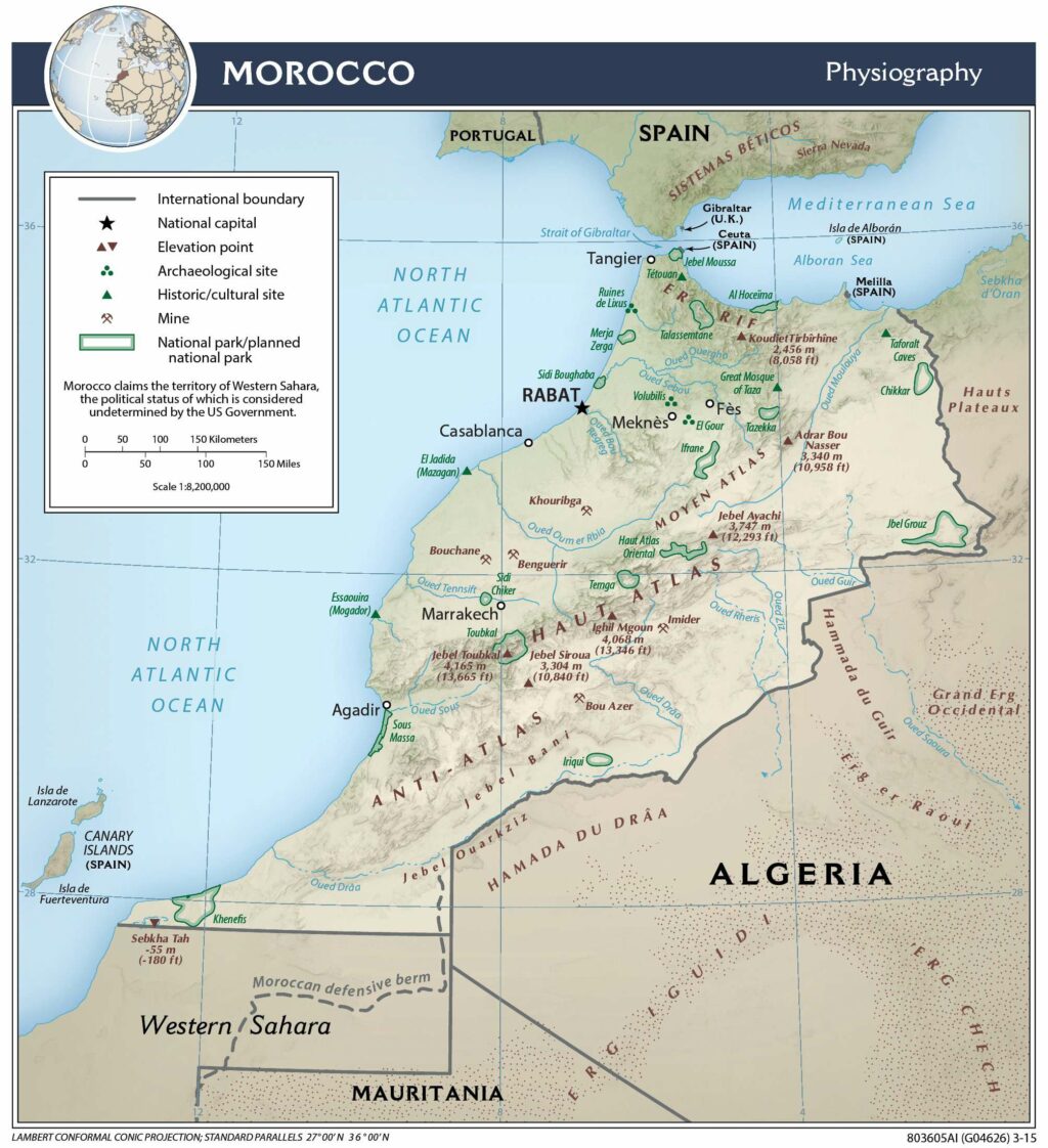 Morocco physiography map.
