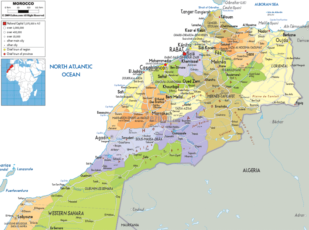 Morocco political map.