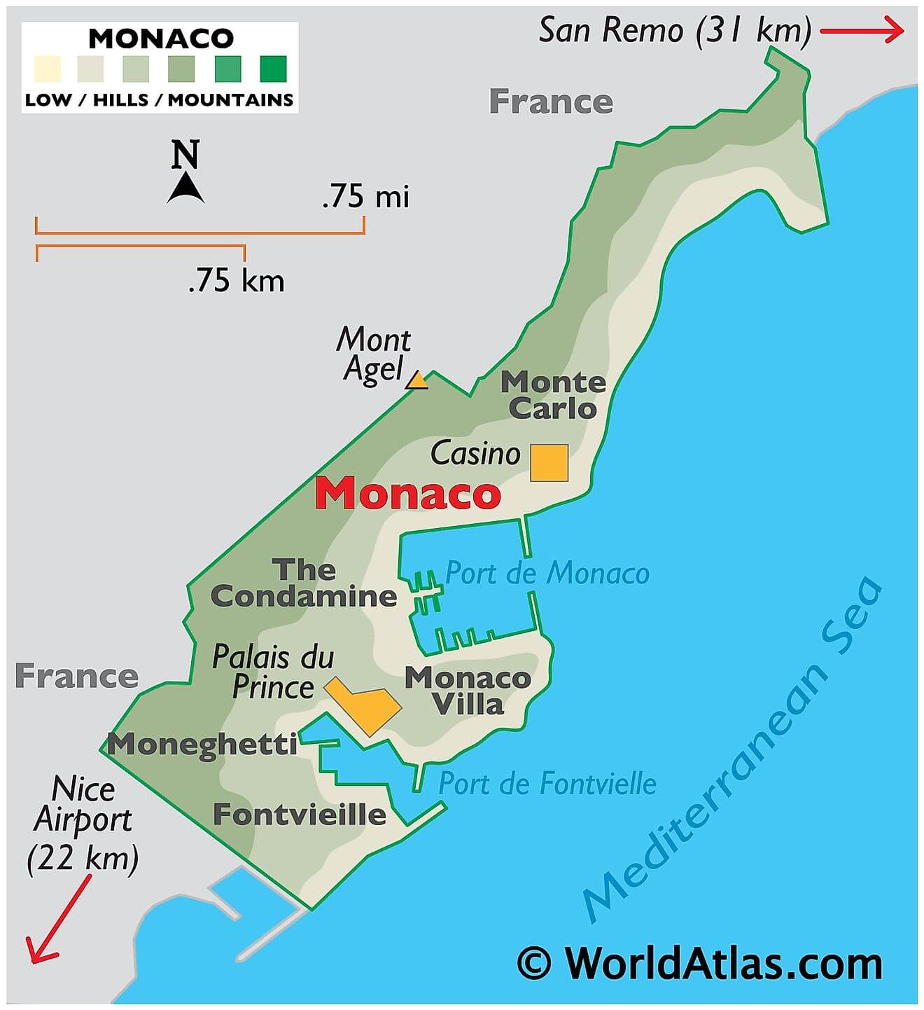 Physical Map of Monaco