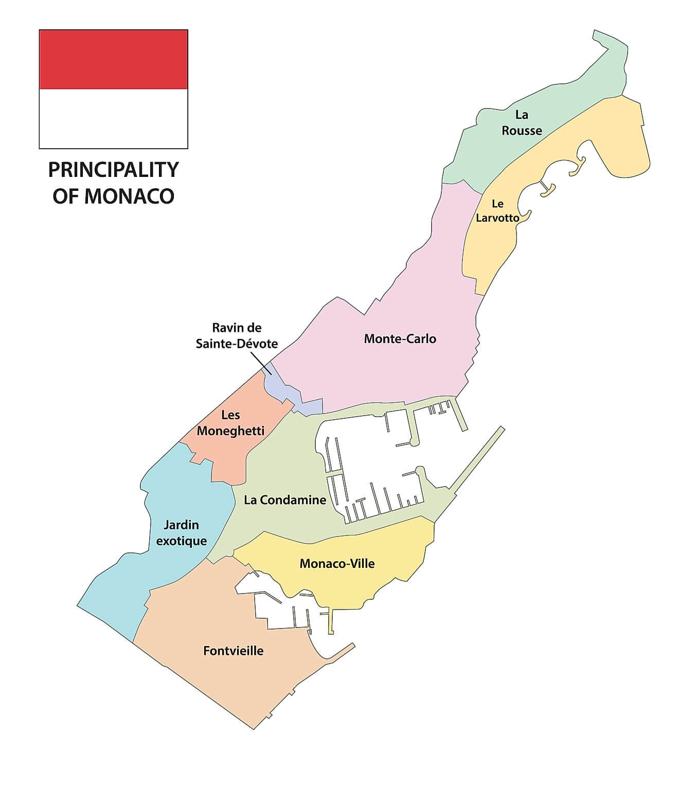 Khu phố của Monaco Bản đồ
