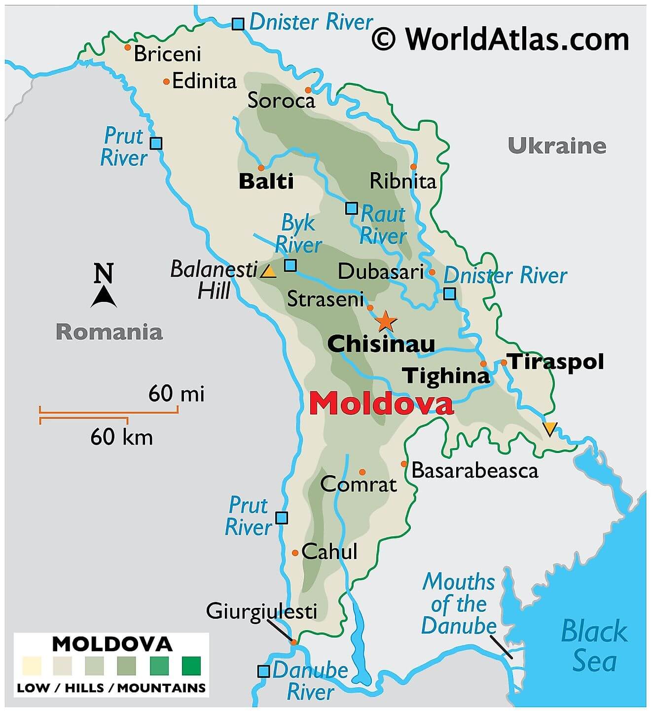 Bản đồ vật lý của Moldova