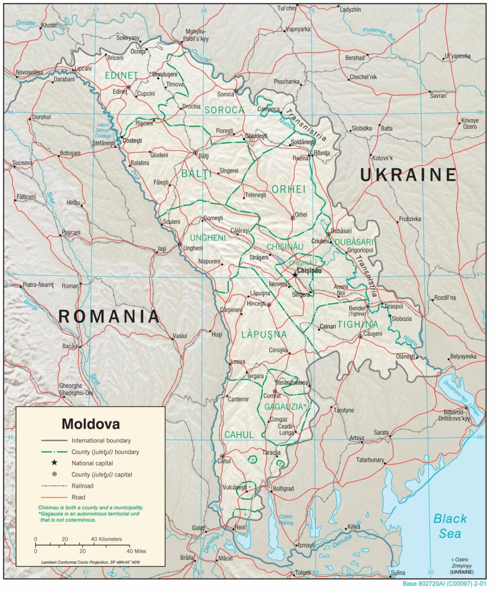 Moldova physiography map.