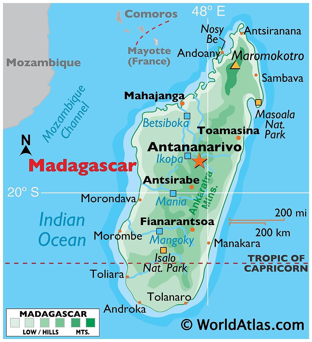 Bản đồ vật lý của Madagascar