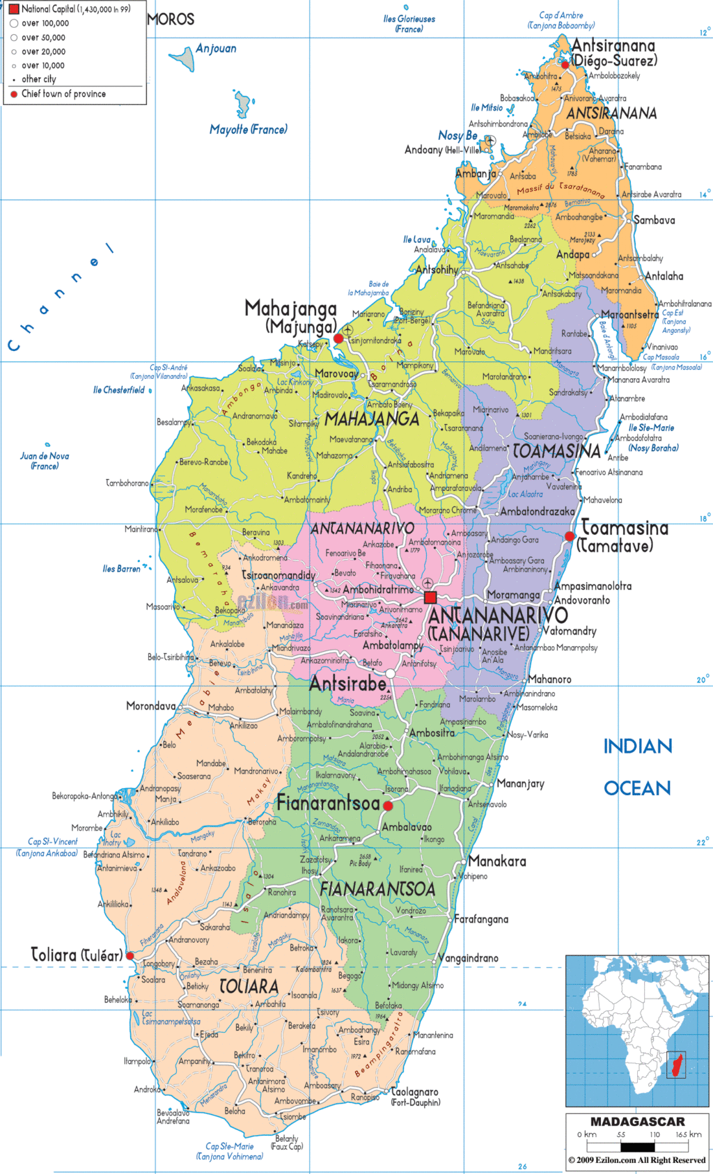 Madagascar political map.