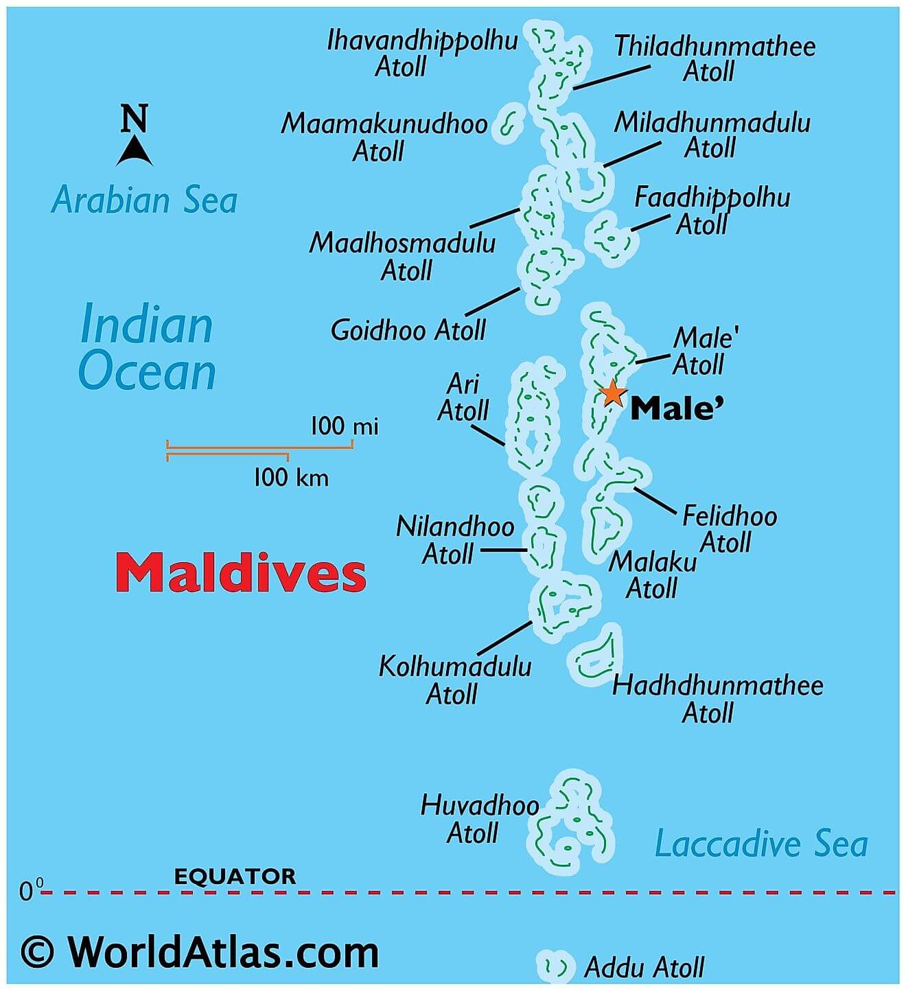 Bản đồ vật lý của Maldives